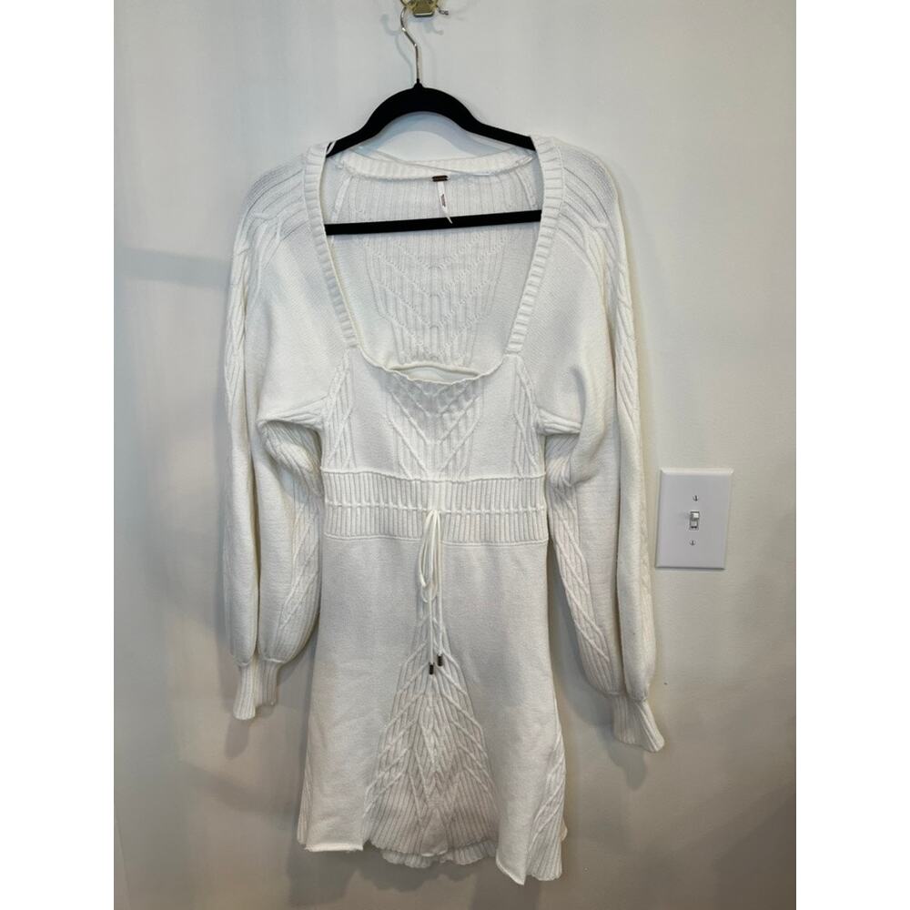 Free People Ivory Cable Knit Cutout Sweater Dress Tunic Boho Size M